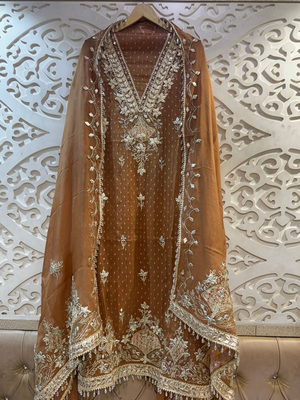 Luxury Unstitch suit set in Rich Rust Hue