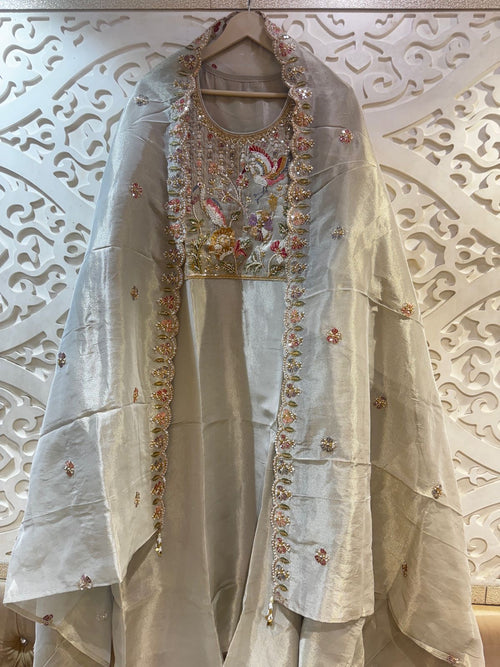 PURE TISSUE SILK EMBROIDERY UNSTITCH SUIT FABRIC