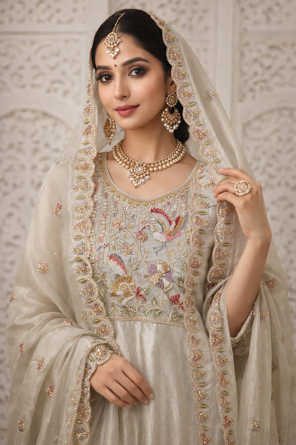 PURE TISSUE SILK EMBROIDERY UNSTITCH SUIT FABRIC